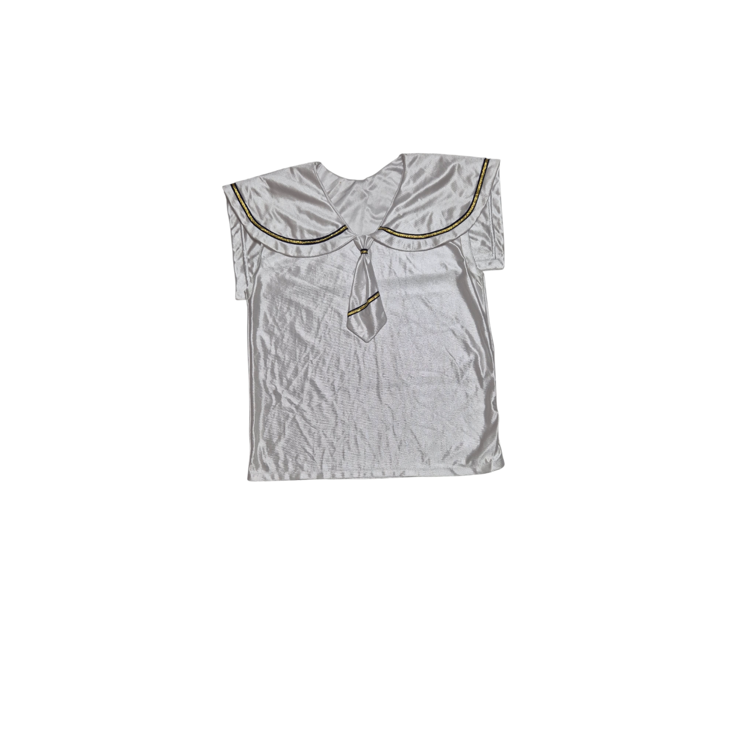 Blusa branca de cetim com gola marinheiro