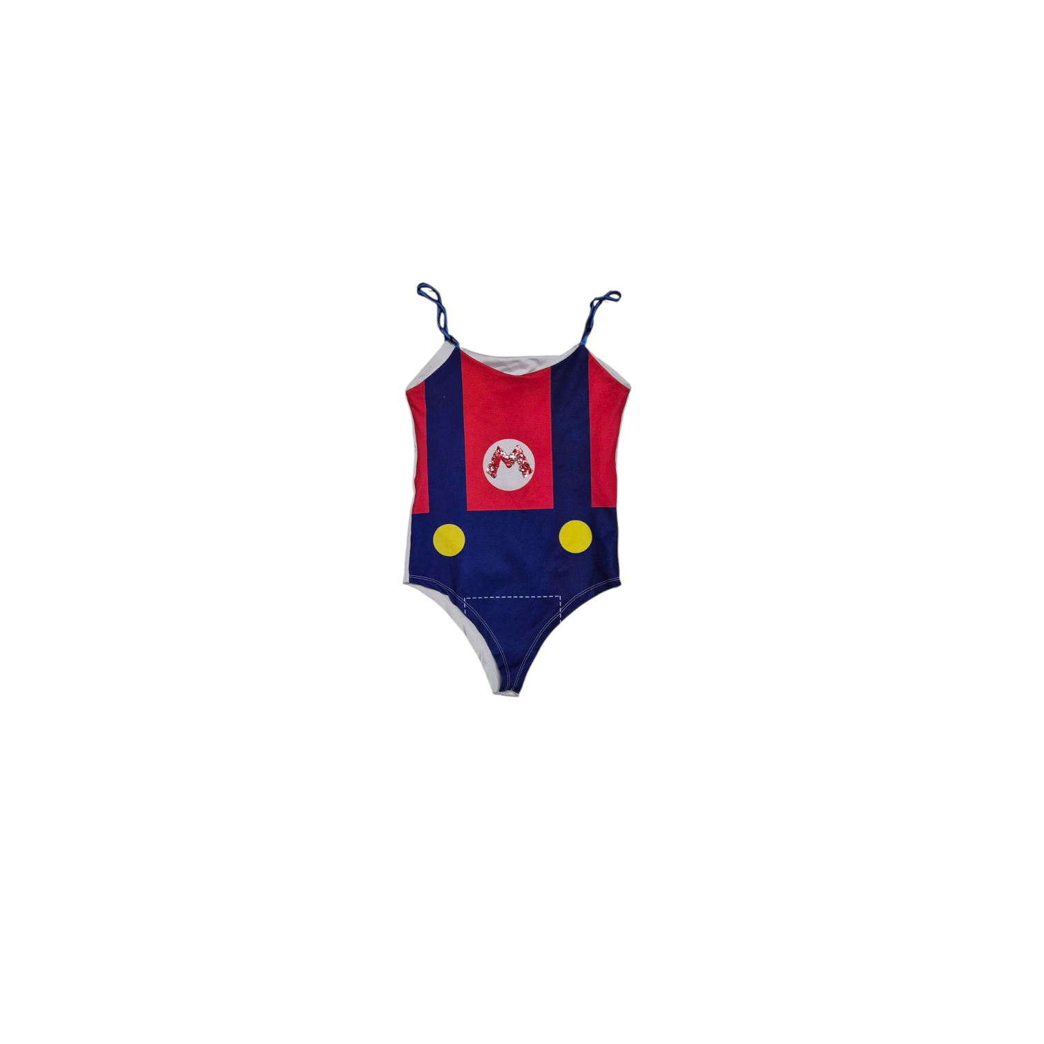 Body de jardineira vermelho e azul