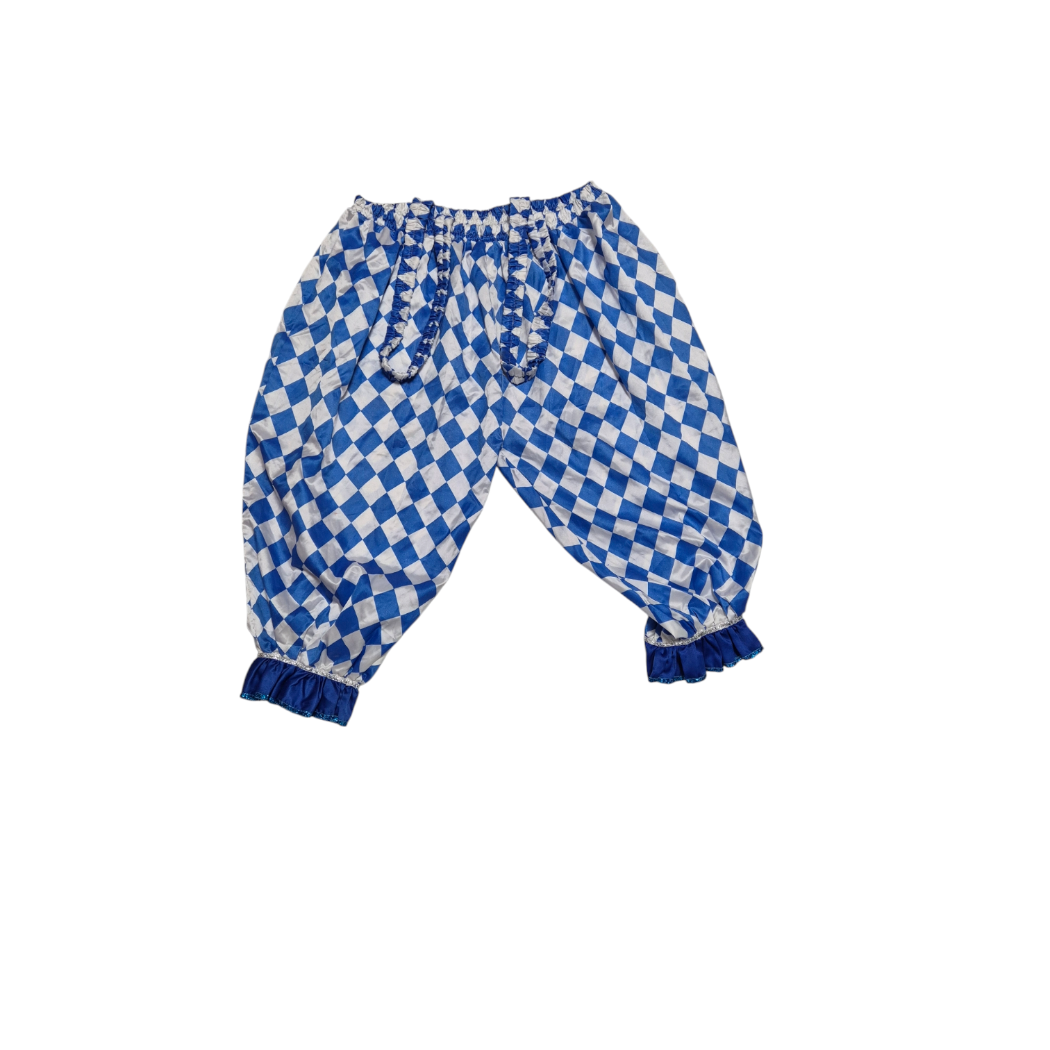 Calça bufante xadrez azul e branca