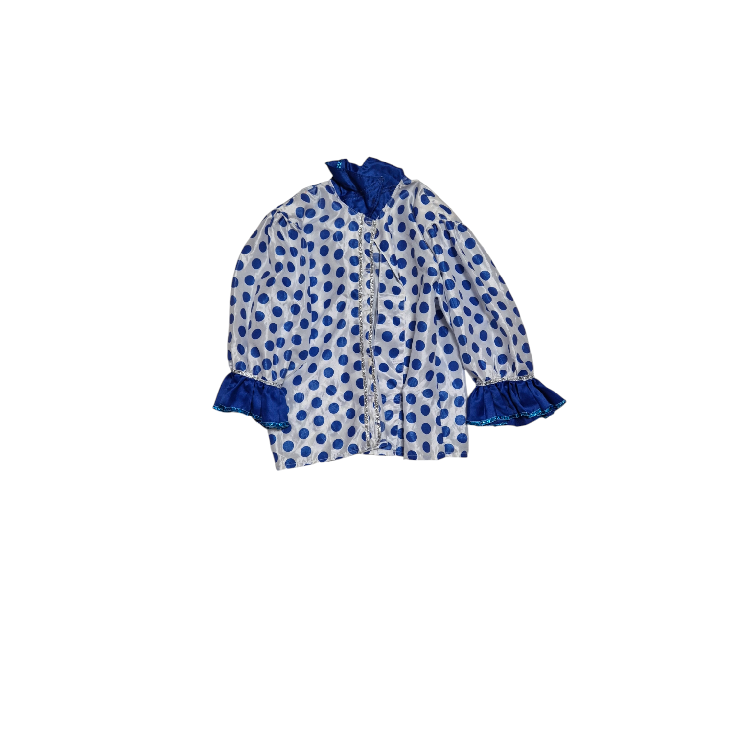 Camisa de bolinhas azuis com punhos azuis