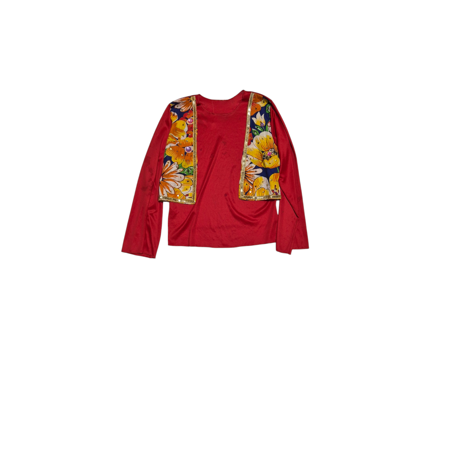 Camisa vermelha com colete floral