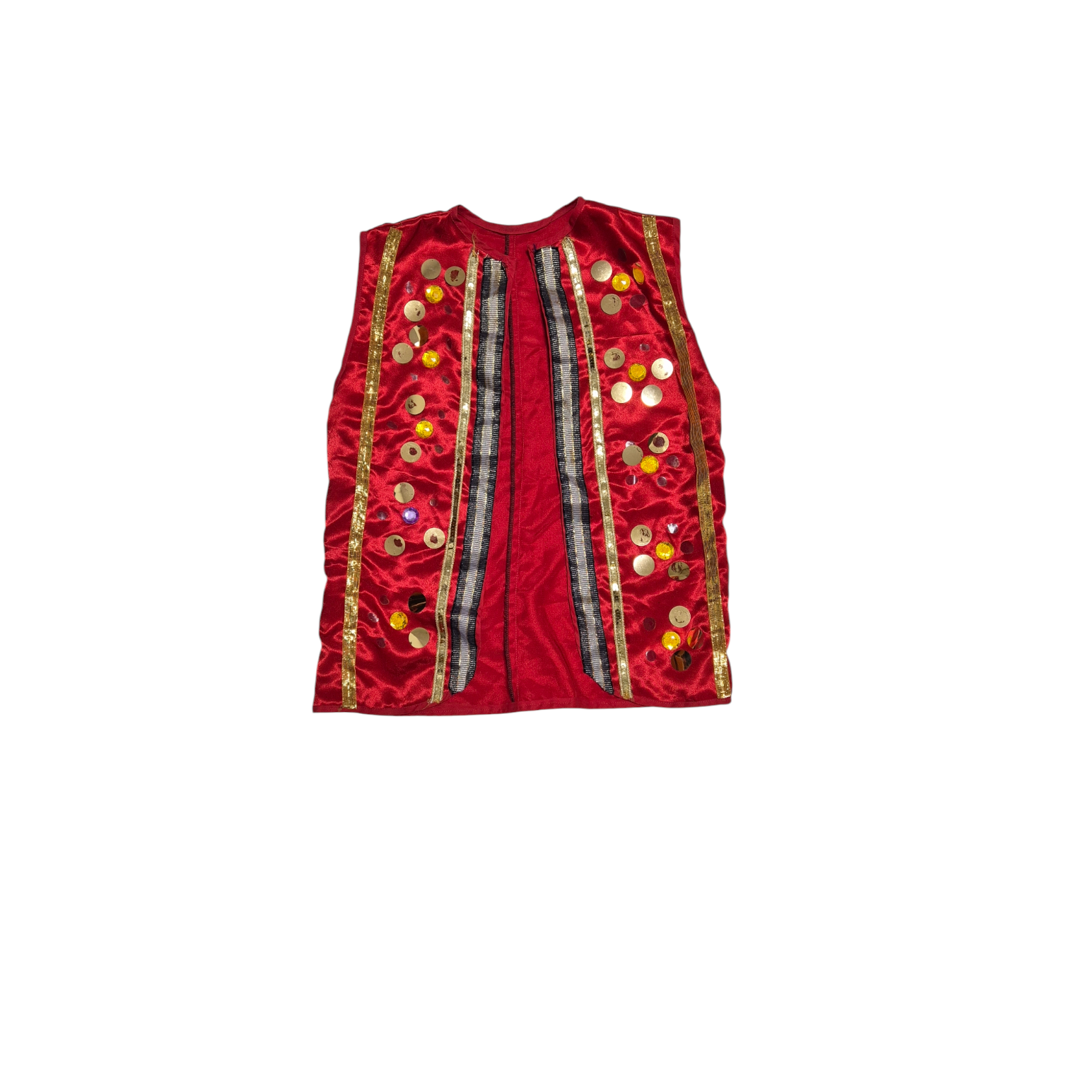 Colete vermelho com espelhos e fitas