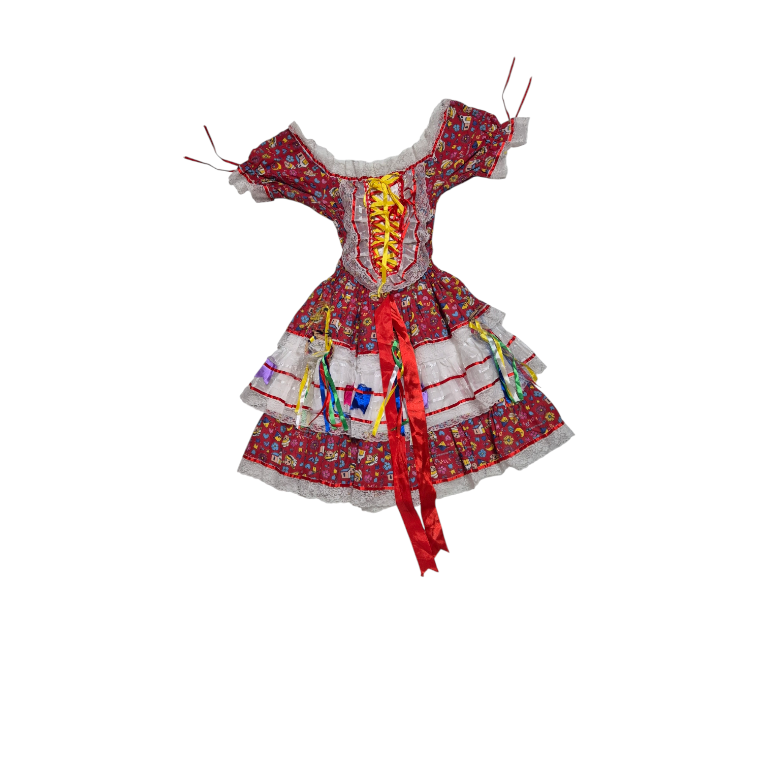 Vestido de quadrilha vermelho estampado